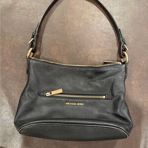 Michael Kors Black Leather Shoulder Bag with Gold Accents